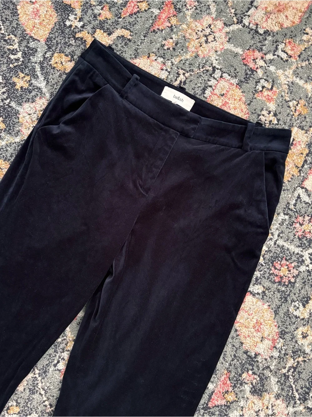 ba&sh Babilon Trouser Bootcut Velvet Pants in Midnight Blue Navy Sz 40 8